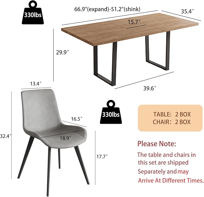 ZckyCine 67" Expandable Walnut Dining Table and 6 Upholstered Chairs, 7-Piece Dining Room Furniture Set, Mid-Century Modern Style for Home, Dining Room and Kitchen
