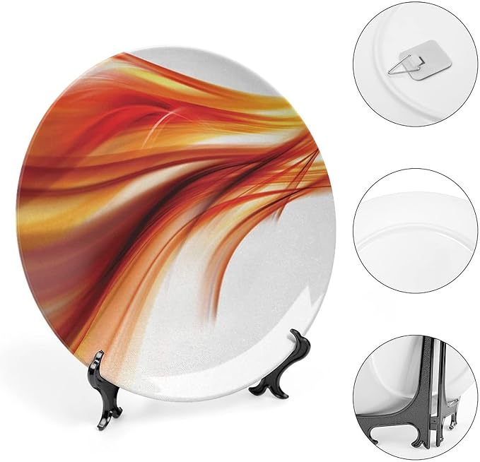 Ceramic Plates, Abstract Decorative Ceramic Plates, Modern Smooth Lines Blurred Smock Art, 8 Inch, for Dining, Parties, Wedding, Orange Red