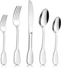 18/10 Silverware Set, E-far 20-Piece Stainless Steel Flatware Cutlery Set Service for 4, Metal Tableware Eating Utensil Sets for Home/Restaurant/Wedding, Elegant & Classic Style - Dishwasher Safe