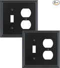 2-Pack Combo Toggle/Duplex Light Switch Cover Plate, Black Wall Outlet Cover Plate, Decorative Wall Receptacle Cover for Electrical Outlets, Light Switch, Durable Solid Zinc Alloy