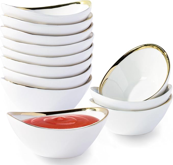 UIBFCWN 12 Pack Ceramic Dipping Bowls, 1.7oz White Soy Sauce Dish Small Dip Bowl Set, Porcelain Side Dish for Charcuterie Board, Ketchup, Sushi, Condiment, BBQ, Party