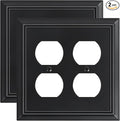 2-Pack Double Duplex Outlet Cover, Matte Black Decorative Switch Plates and Outlet Covers for Electrical Outlets, Durable Natural Bamboo Fiber Wall Plates, 2 Gang Receptacle Cover