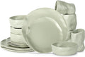 Stone by Mercer Project Atik Modern Stoneware 16-Piece Dinnerware Set, Plate and Bowl Set, Dish set for 4, Sage-Grey