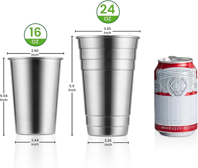 MEWAY Premium Stainless Steel Cups 24 oz Pint Cup Tumbler (12 Pack) - Premium Metal Cups - Stackable Durable Cup，Chilling Beer Glasses, for Travel, Outdoor, Camping, Everyday