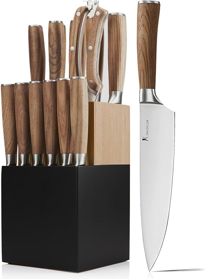 Natura Series 14 PCS Knife Block Set, Ultra Sharp High Carbon Stainless Steel with Wooden Handle