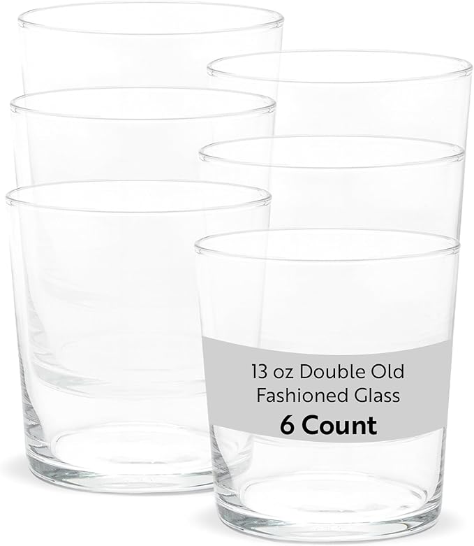 Restaurantware Sumi 12.5 Ounce Double Old Fashioned Glasses Set of 6 Fine-Blown Scotch Glasses - Tempered Dishwasher-Safe Glassware Clear Glass Whiskey Glasses Serve Cocktails and Liquors