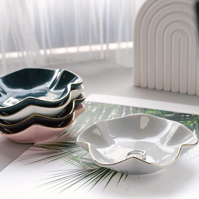 HANKOR 4.7 inch Small Ring Dish, Ceramic Jewelry Holder Tray, Gray Catch All Trinket Bowl for Keys Rings Earrings
