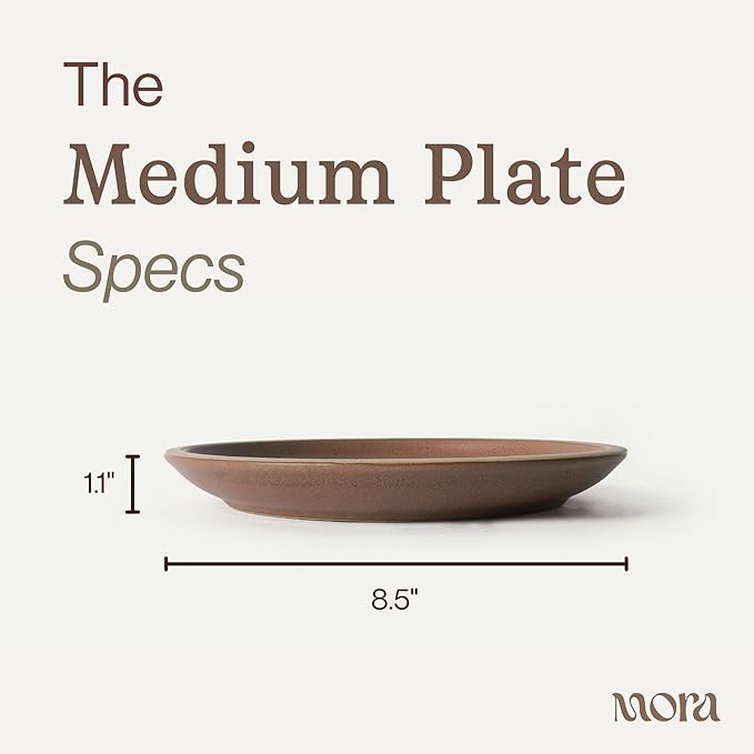 MORA Medium Plates Set of 4, 8.5 inch Ceramic Pottery Salad Plates - Microwave, Oven and Dishwasher Safe - Harvest