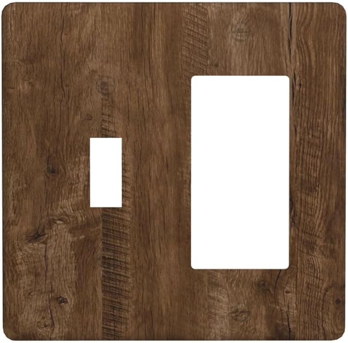 Light Switch Cover Brown Rustic Wood Grain Farmhouse 2 Gang Toggle Rocker Combo Socket Cover Wall Plates Decorative Switch Plates and Outlet Covers for Cabin Bedroom Decor