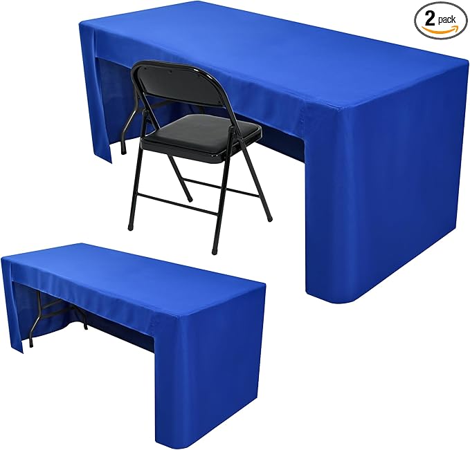 Nasitos 2 Pack Royal Blue 8ft Tablecloth Fitted-Open Back Folding Table Cover Washable and Wrinkle Resistant Rectangular Table Cloth for Trade Show, Book Fair, Career Fair, Convention, Events