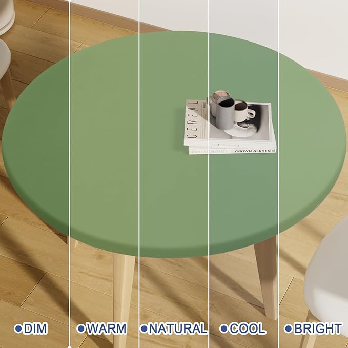 Round Spandex Tablecloth, Elastic Fitted Waterproof Tablecloths for 57"-68" Tables, Stretch Washable Picnic Table Cover for Camping, Dining, Indoor and Outdoor, Sage Green