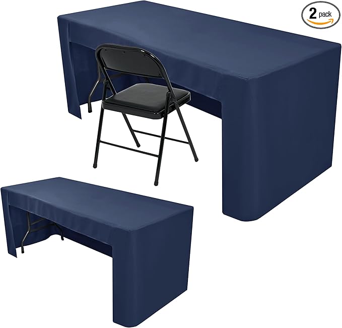 Nasitos 2 Pack Fitted Tablecloth for 4 Foot Tables-Navy Open Back Folding Table Cover Washable and Wrinkle Resistant Table Cloth for Trade Show, Book Fair, Career Fair, Convention, Events