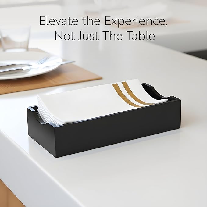 Restaurantware 9.5 x 4.25 x 2 Inch Flat Napkin Holder 1 Rectangle Wooden Napkin Holder - For Kitchen Tables or Countertops Sturdy Black Bamboo Kitchen Napkin Holder Dining Room Decor