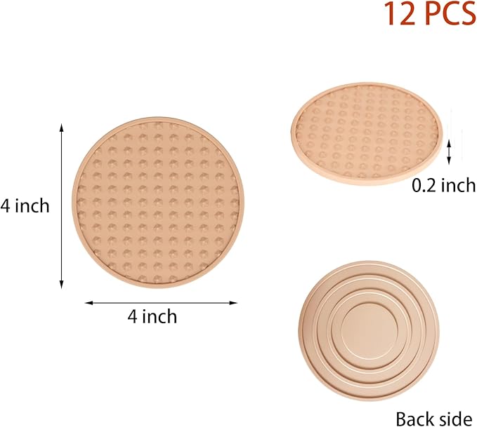 Set of 12 Silicone Coasters, 4'' Drink Coaster with Holder, Round Coasters for Drinks Beer Coffee Home Office Bar Desk Tabletop Protection, Non-Slip Rubber Coaster (Pink, 12 Pcs-Plastic Holder)