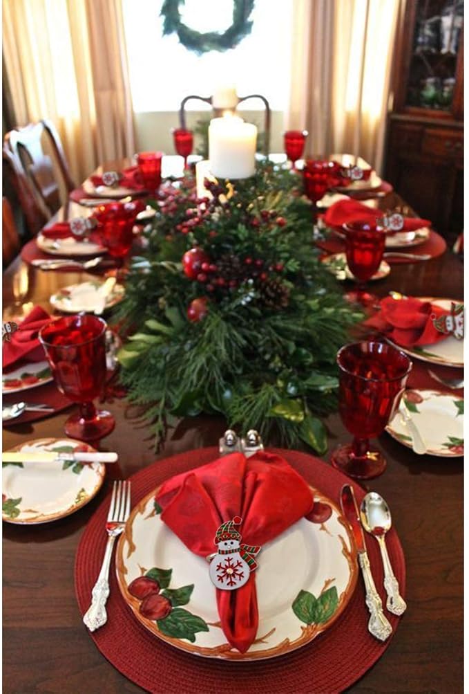 Christmas Snowman Napkin Rings Set of 6, Napkin Buckles, Napkin Rings Holder for Xmas, Thanksgiving, Dinner Party Table Decoration (Snowman-Silver)