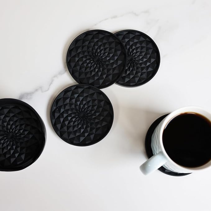 Cup Coasters Set of 6 with Holders Drink Coasters, Table Cup Mat, for Hot or Cold Drinks Thickened, Non-Slip, Non-Stick, Deep Tray Blue