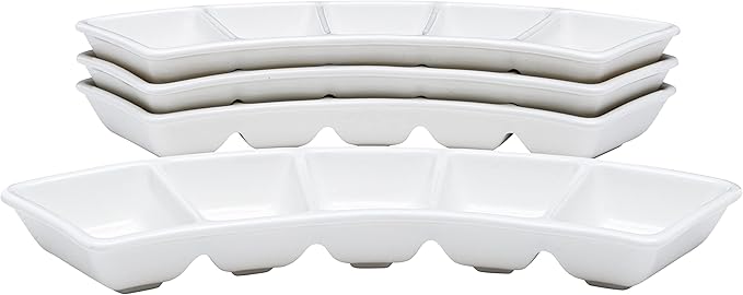 Vikko Divided Serving Tray, 5 Section Porcelain Circular Serving Party Platter, Pack of 4, 10 Inch Small White Serving Dish for Entertaining, Condiments, Candies, Charcuterie, Snack