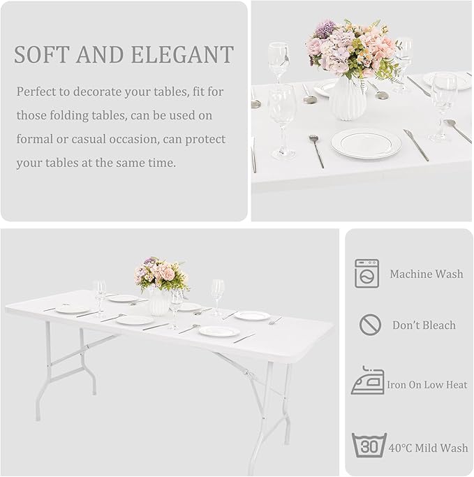 4 Pack Spandex Tablecloth Table Top Cap Cover Washable Elastic Rectangle Tablecloth for 6 FT Folding Tables for Indoor Outdoor Party (72 x 30 Inches, White)
