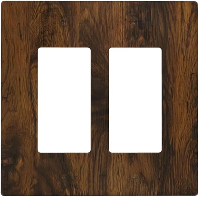 Outlet Covers Brown Rustic Wood Grain Vintage Wooden Texture 2 Gang Light Switch Cover Double Rocker Wall Plate Decorative GFCI Receptacle Electrical Switchplate for Cabin Bedroom Decor（2 Pack）