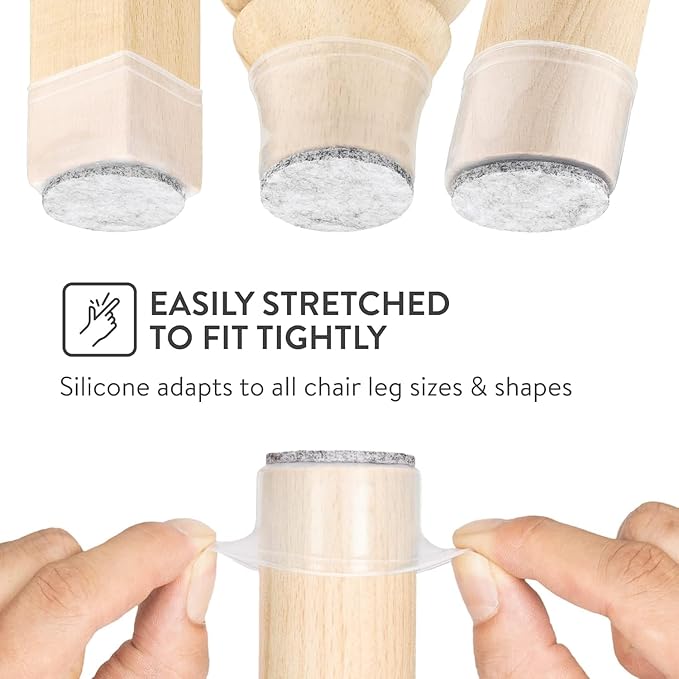 Aneaseit Chair Leg Floor Protectors - 16 pcs Clear - Felt Bottom Silicone Pads - Floor Protectors for Chairs - Rubber Caps for Hardwood Floors - Furniture Feet Sliders - X-Small