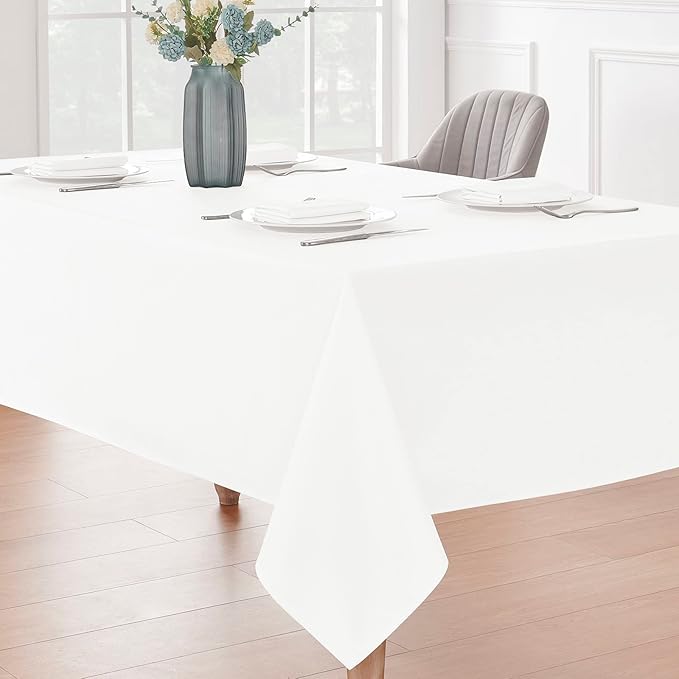 2 Pack Rectangle Tablecloth, 52x70 inch, Water Resistant Wrinkle Free Linen Textured Table Cloth Washable, Decorative Fabric Table Cover for Dining, Party and Camping, White