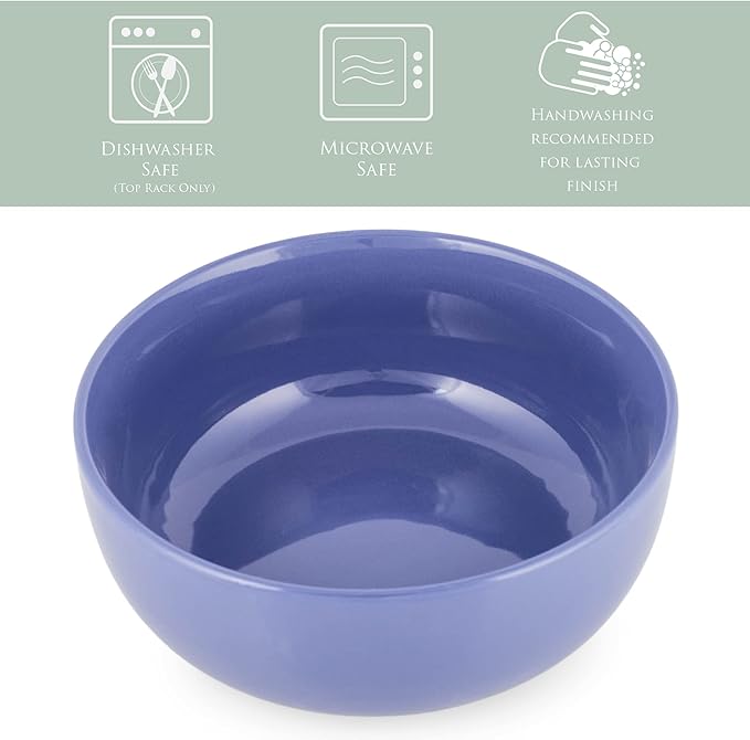 Elanze Designs Bistro Glossy Ceramic 8.5 inch Large Serving Bowls Set of 2 - Perfect for Multiple Everyday Uses: Pasta, Salad, Ramen, Soup, Popcorn, Noodles, Cereal and Mixing Bowls, Violet Purple