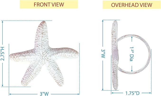 Split P Starfish Metal Napkin Ring Set of 4 | Rustic Whitewashed Aluminum Napkin Holders with Textured Starfish Design | Coastal, Beach & Nautical Table Décor | 2.75" x 3"