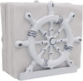 THDC Nautical Napkin Holder, Lunch, Dinner, Nautical Collection Napkin Holder, Made of Metal (Wheel Distressed White)