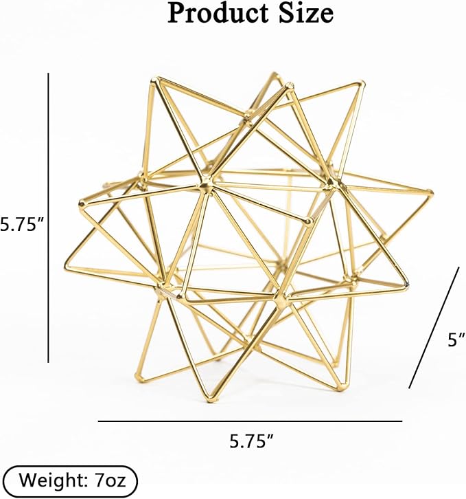 Metal Geometric Table Top Decor, 3D Metal Geometric Sculpture, Gold Abstract Sculpture for Home Decor, Table Art Decorations for Home, Living Room, Office, Bedroom