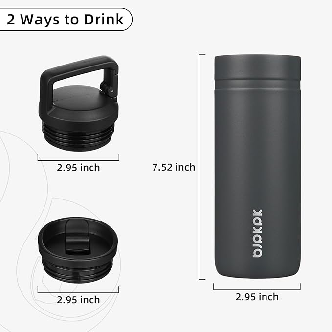 BJPKPK Insulated Water Bottle with 2 Lids,20 oz Double Wall Stainless Steel Vacuum Tumbler Travel Coffee Mug,Wide Mouth Thermal Cup,Grey