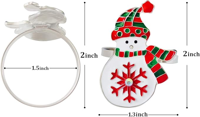Christmas Snowman Napkin Rings Set of 6, Napkin Buckles, Napkin Rings Holder for Xmas, Thanksgiving, Dinner Party Table Decoration (Snowman-Silver)