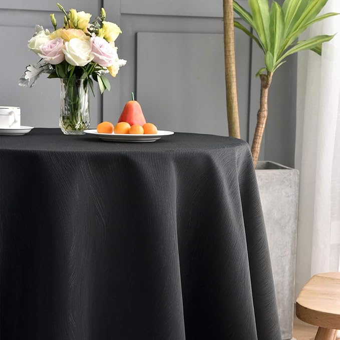 maxmill Jacquard Round Table Cloth Swirl Pattern Waterproof Antiwrinkle Heavy Weight Soft Tablecloths for Circular Table Cover and Kitchen Dinning Tabletop Decoration Round 70 Inch Black