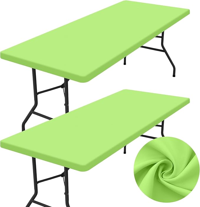 homing 2 Pack Rectangle Table Cloth, Elastic Fitted Fabric Tablecloth Fits for 6 Foot Folding Tables, Washable Table Cover for Picnic, Camping, Indoor & Outdoor (Lime Green, 30" x 72")