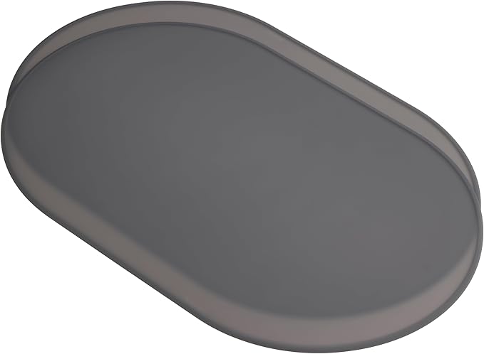 LINE+ARC Waterproof, Stain-Resistant, Heat-Safe Silicone Degrē Placemats (20.5x13, Set of 2 Smoke) 3mm-High Rim Adults Babies Easy-to-Clean Washable Oval Modern Non-Slip Large Dining Table Mats