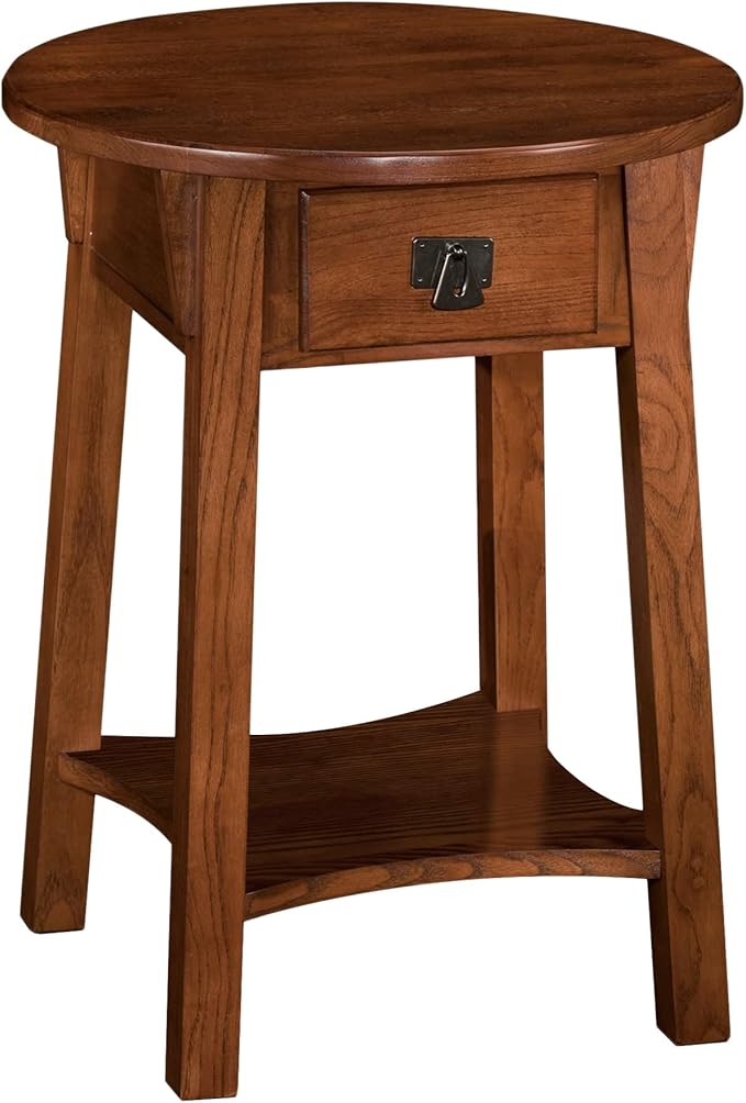 Leick Home Mission End Table, Solid Wood, 18 in. Round, 1 Storage Drawer, Bottom Shelf, Easy-Assembly, For Living Room/Bedroom, Russet, 18.0 in. Diameter x 24.0 in. H, 9056-RS