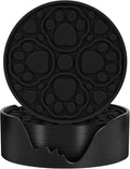 Black Silicone Coaster with Holder, 4 Inches Modern Bar Coasters Set of 6 for Desk, Tabletop Non Slip Decorative Cup Mat for Coffee, Drinks, Beer, Beverage - Dishwasher Safe
