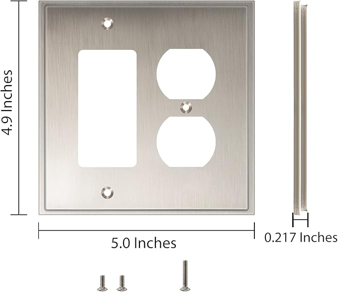 Henne Bery Soft Modern Decorative Wall Plate Switch Plate Outlet Cover (Decorator/Duplex, Satin Nickel)