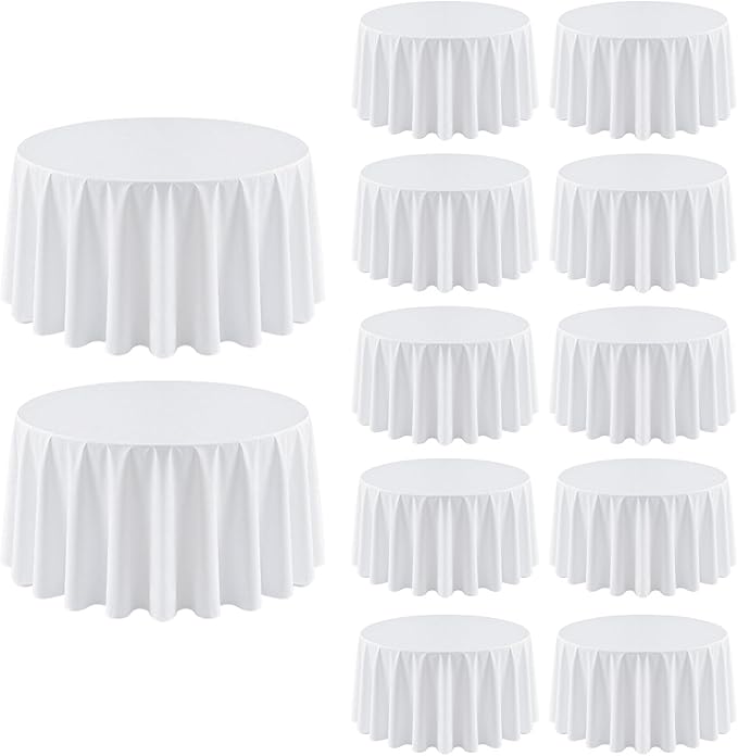 12 Pack Round Tablecloth 120 Inch Cloth White Tablecloth for Round Tables, Washable Polyester Table Cloth Stain and Wrinkle Resistant Decorative Table Cover for Wedding Party Dining Banquet