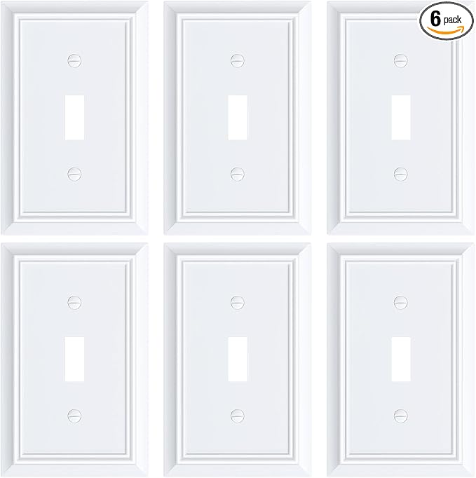 6-Pack Single Toggle Light Switch Cover Plate, Durable Natural Bamboo Fiber Decorative Switch Plate Covers, Pure White 1 Gang Wall Plate, Corrosion Resistant