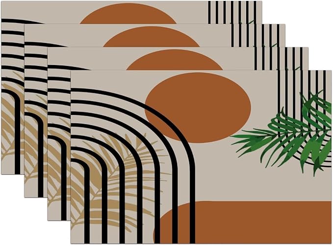 Boho Mid Century Placemats Abstract Geometric Modern Minimalist Washable Place Mats 12x18Inch for Dining Kitchen Farmhouse Decor 6 PCS