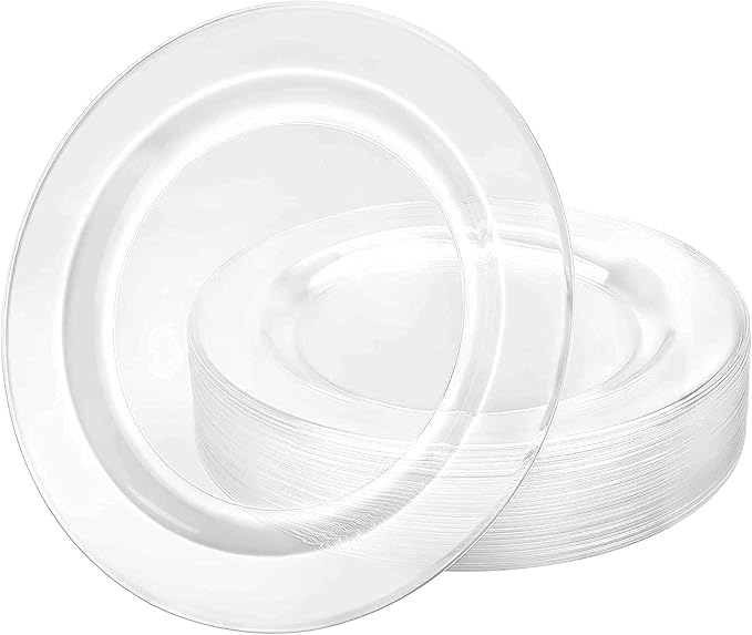 Lillian Tablesettings 120 Count Plastic Plates 10.25 inch Premium Quality Heavyweight China Like Disposable Plates, Wedding and Party Dinnerware, Crystal Clear, Value Pack 120 Count