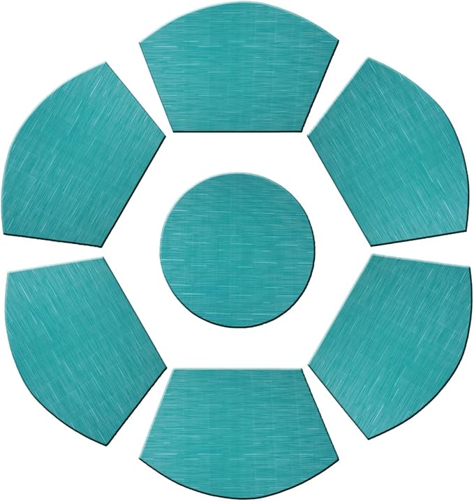 PIGCHCY Wedge Shaped Placemats Set of 6 with Centerpiece Round Mats Washable Kitchen Placemats Heat-Resistant Table Mats (Teal Blue)