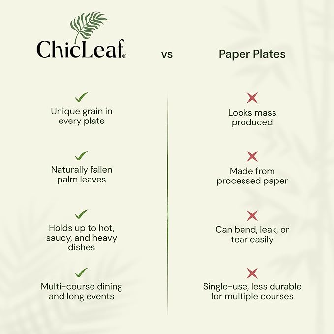 Chic Leaf Palm Leaf Compostable Plates - 6" Square, Pack of 50 - Disposable Dinnerware for Valentine's day, Rustic Bamboo Appetizer Plates, Romantic - Charcuterie Boards & Biodegradable Serviceware