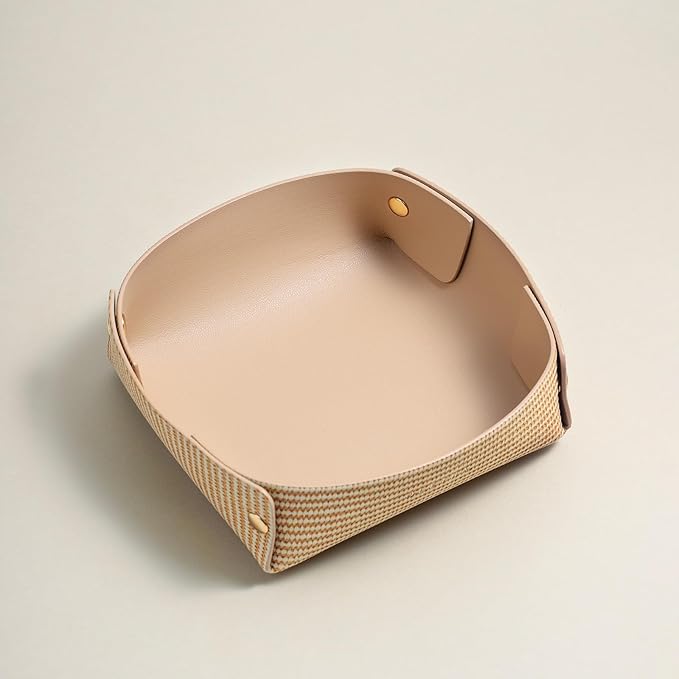 OLETHA Napkin Holder for Luncheon Napkins - Aesthetic Desk Decor for Kitchen & Dining Table - Rattan Textured, Beige