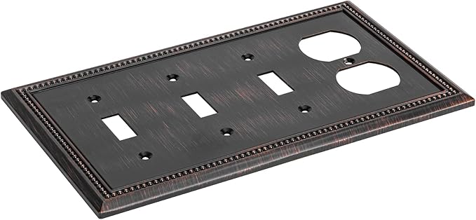 Henne Bery Sunken Pearls Heavy Duty Decorative Wall Plate Switch Plate Outlet Cover (Triple Toggle/Single Duplex, Aged Bronze)