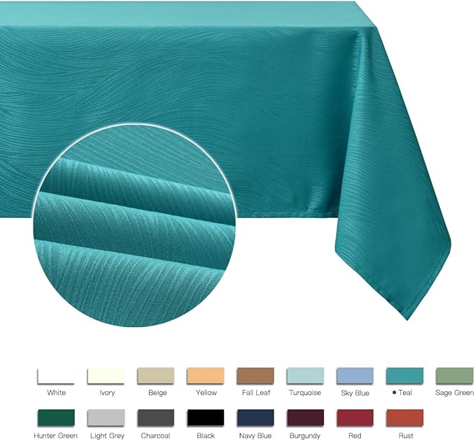 maxmill Jacquard Table Cloth Swirl Design Water Proof Wrinkle Free Water Proof Heavy Weight Soft Tablecloth Decorative Fabric Table Cover for Outdoor and Indoor Use Rectangular 60 x 104 Inch Teal