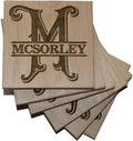 Personalized Wooden Coasters with Monogram, Wedding Date Engraved, Family Name- Choice of Wood (Name Inside Initial)
