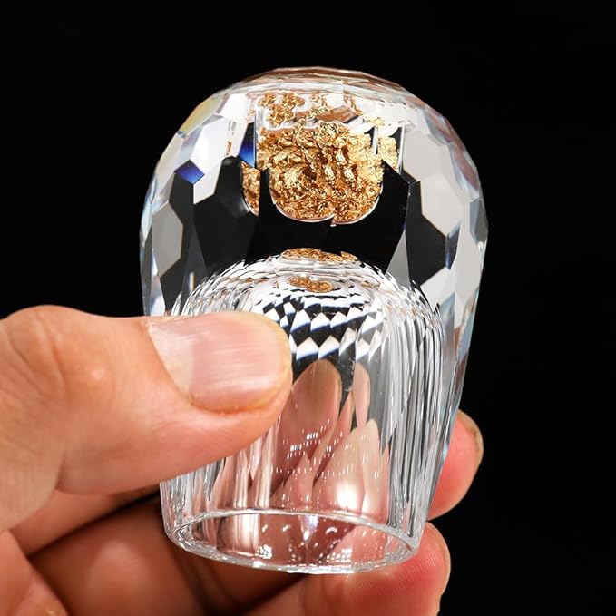 SIYOUKI Crystal Shot Glasses 0.5oz Set ，Decorated With 24K Gold Leaf Flakes, Lead-Free,Handmade Set Suitable For MaoTai,Spirits,Drinks Tastin, Gift-Box Packaging (Diamond-2PCS)