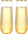 N9R 24PCS Plastic Champagne Flutes, 9 Oz Stemless Disposable Gold Rim Toasting Glasses, Crystal Clear Cocktail Cups Drinkware Shatterproof Ideal for Party Wedding Birthday