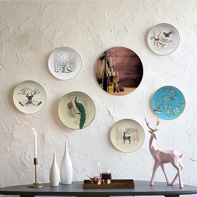 Decorative Plates, Wine Print Ornament, Rustic Viticulture Concept, 6 Inch, 1 Plate with 1 Display Stand, Brown Green Light Brown